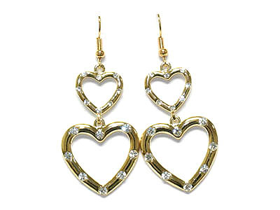 Crystal stud two heart drop earring