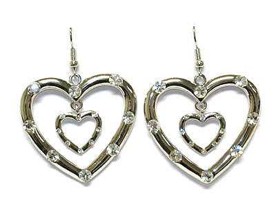 Crystal stud heart in heart earring