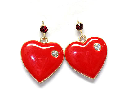 Crystal stud enamel heart earring