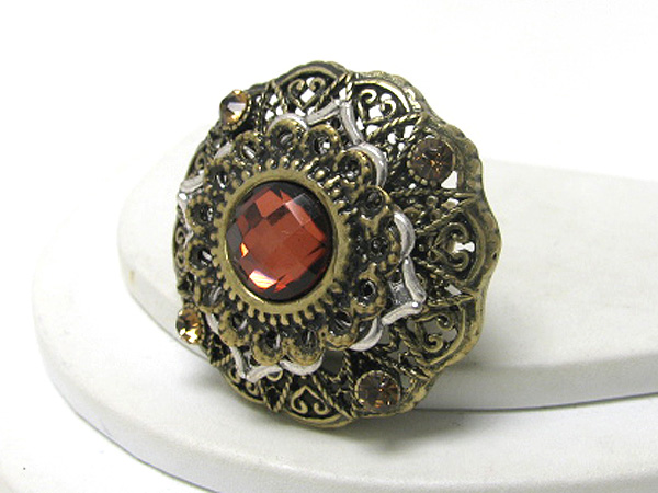 Facet stone and crystal stretch ring 