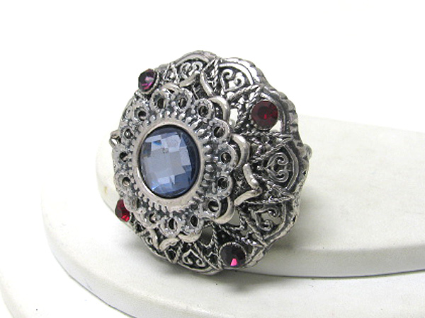 Facet stone and crystal stretch ring 