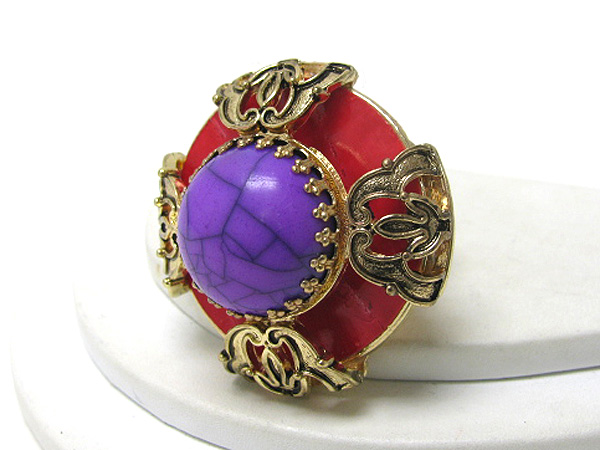 Natural stone color metal stretch ring 