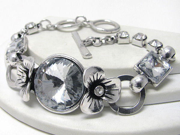 Facet glass and crystal deco flower bracelet