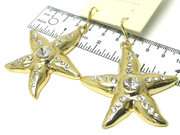 Crystal metal large starfish drop earring