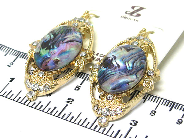 Crystal round metal center glass stone drop earring