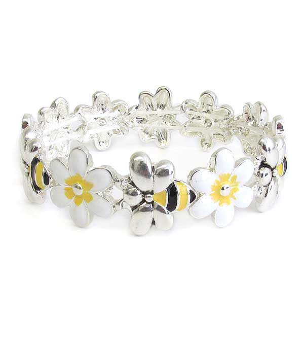 Garden theme epoxy flower and bee stretch bracelet
