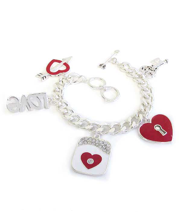 Love theme multi charm toggle bracelet -valentine