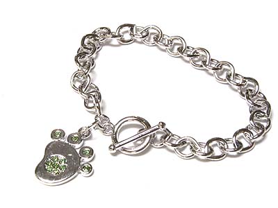 Crystal foot print dangle toggle bracelet