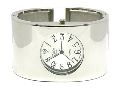 Wide metal simple style bangle watch