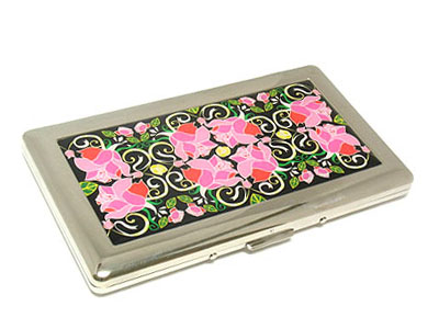 Colorful roses pattern cigarette or id case with mirror