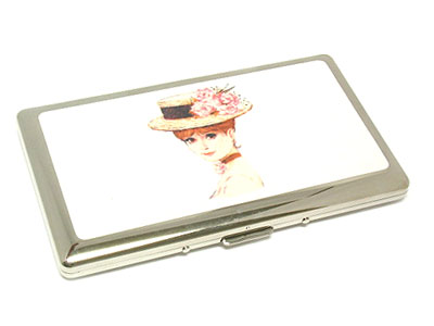 Lady painted cigarette or id case with mirror