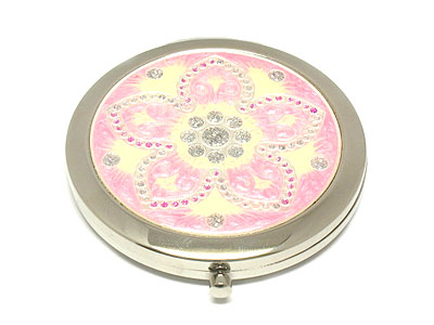 Flower pattern compact mirror - one regular one convex mirror