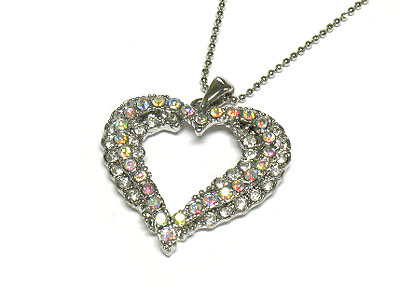 Boutique style crystal dual heart necklace