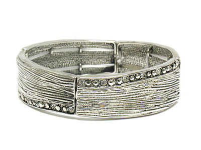 Elastic texture casting metal bracelet with crystal