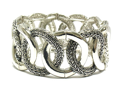 Elastic texture casting ring link metal bracelet 