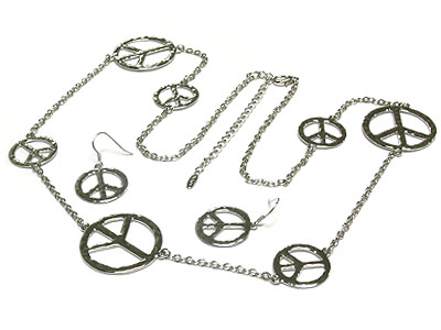 Multi peace mark long necklace and earring set 