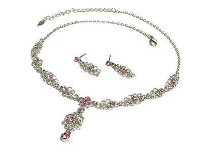 Crystal nobless y-neck shape necklace and earring set