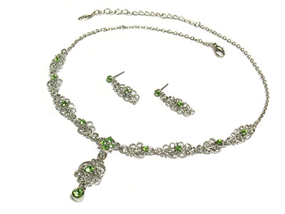 Crystal nobless y-neck shape necklace and earring set