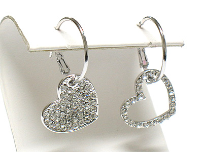 Made in korea whitegold plating crystal heart drop unbalance earring