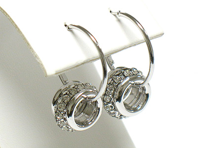 Made in korea whitegold plating crystal side puff ring drop earring