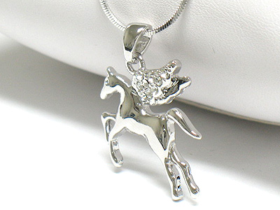 Made in korea whitegold plating crystal pegasus pendant necklace