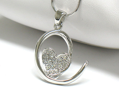 Made in korea whitegold plating crystal heart deco pendant necklace