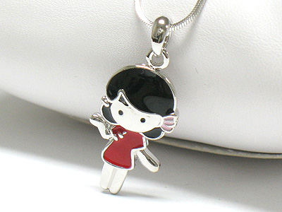 Made in korea whitegold plating cartoon character kungfu girl pendant necklace