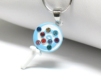 Made in korea whitegold plating crystal stud lollipop pendant necklace