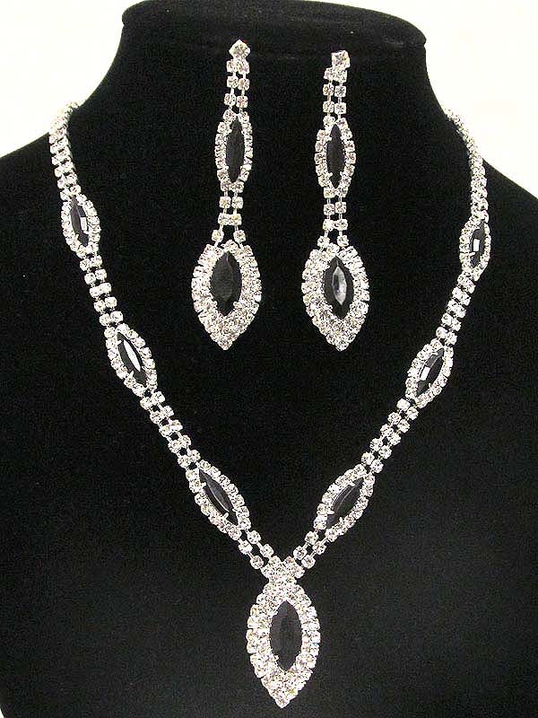 Multi rhinestone with arrowhead glass stone pattern drop party necklace earring set