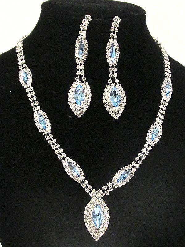 Multi rhinestone with arrowhead glass stone pattern drop party necklace earring set