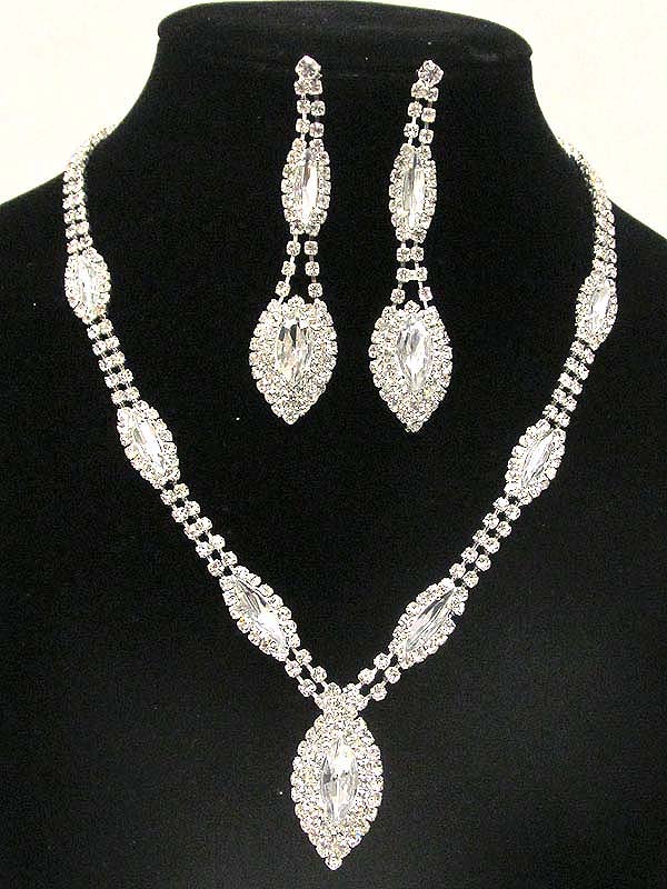 Multi rhinestone with arrowhead glass stone pattern drop party necklace earring set