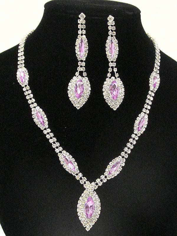 Multi rhinestone with arrowhead glass stone pattern drop party necklace earring set