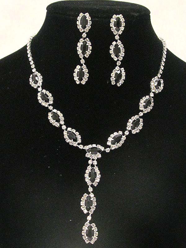 Multi rhinestone with arrowhead glass stone pattern drop party necklace earring set