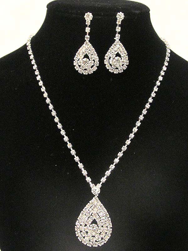 Multi rhinestone with tear drop party necklace earring set