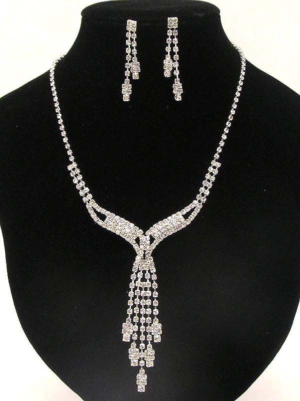 Rhinestone y shape party necklace earring set