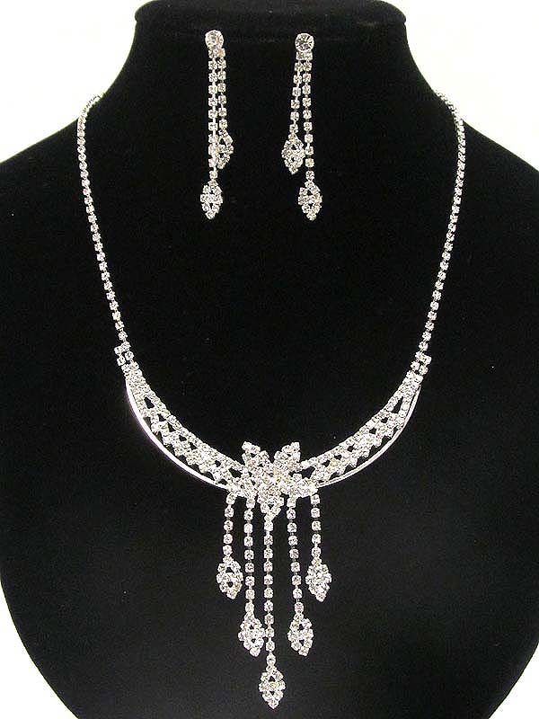 Rhinestone multi drop party necklace earring set