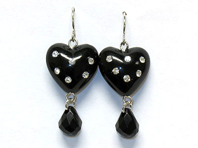 High fashion acrylic puff heart earring with crystal