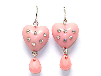 High fashion acrylic puff heart earring with crystal