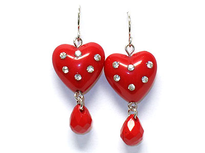 High fashion acrylic puff heart earring with crystal