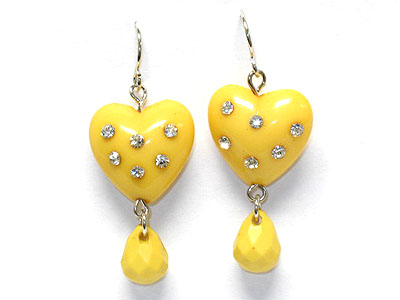 High fashion acrylic puff heart earring with crystal