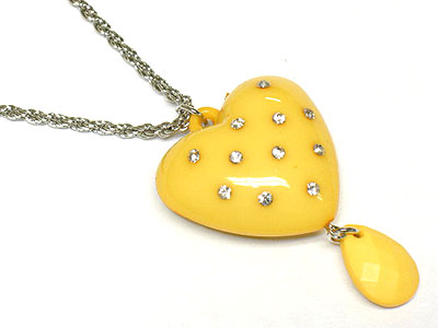 High fashion acrylic and crystal puff heart necklace 