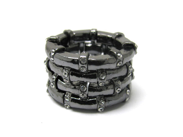 Crystal stud multi metal bar link stertch ring