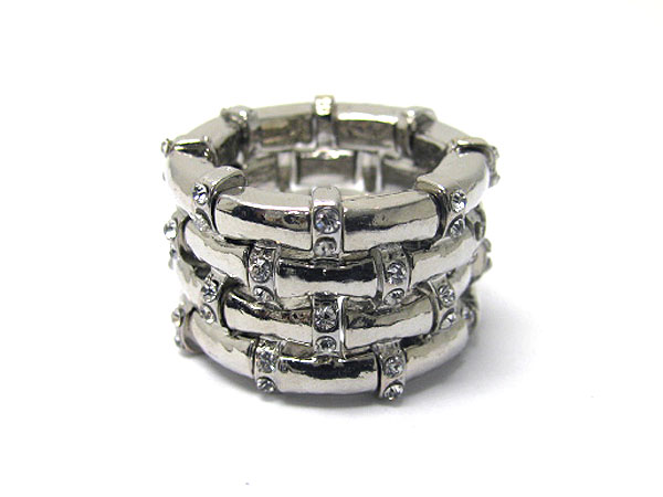 Crystal stud multi metal bar link stertch ring