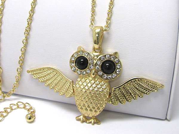 Crystal deco large eyed owl necklace