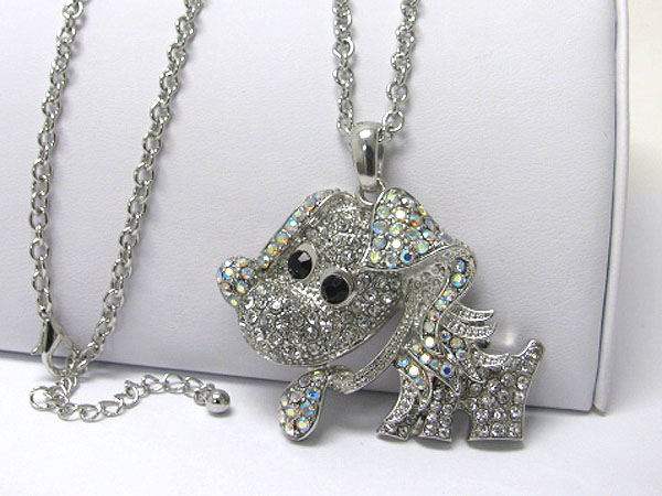 Crystal deco large dog pendant necklace