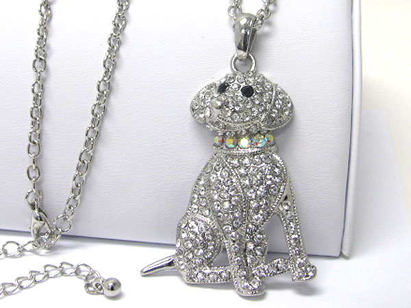 Crystal deco large dog pendant necklace