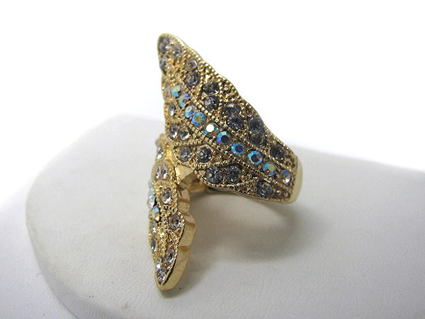 Crystal double leaf stretch ring