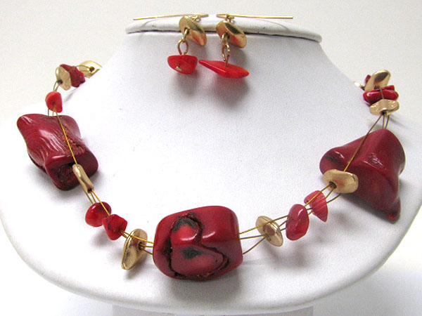 Natural stone and metal bead mix illusion necklace earring set