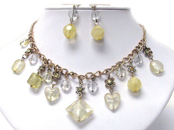 Multi shape glass charm dangle necklace earring set