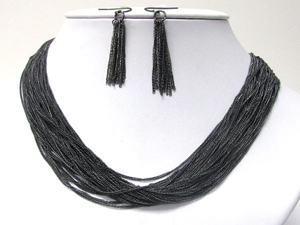 Multi angel hair metal chain necklace earring set